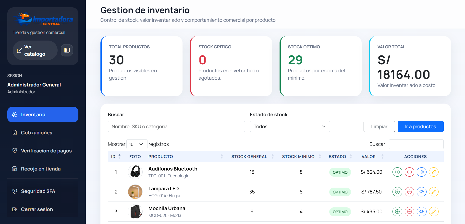 Modulo de inventario del sistema